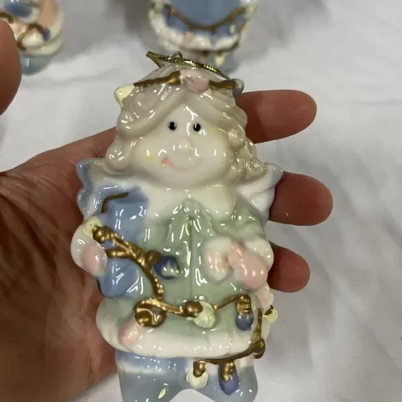 VTG Ceramic Baby Face Angel Christmas Ornament 3.5” Set Of 3 Hard To Find - D10